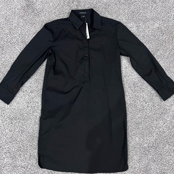 NWT Theory Black Half Button Shirt Dress Short Black Cotton Blend $295 Size US 0 - Picture 1 of 8